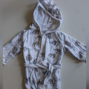 Burt's Bees Elephant Print Kids Robe - White and Gray